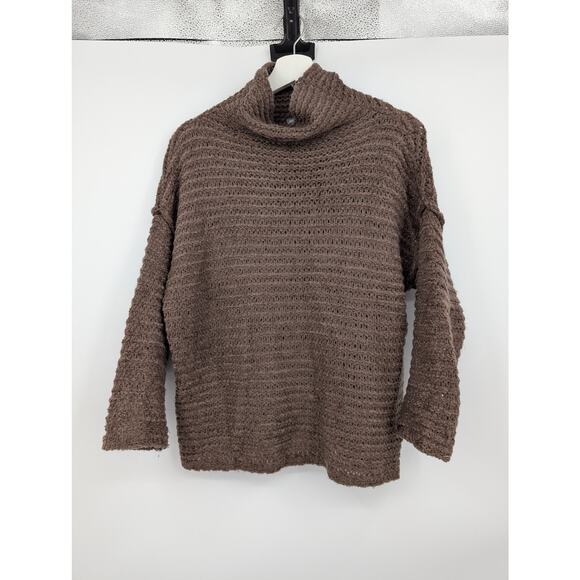 Aerie Open Weave Wool Blend Mock Neck Sweater Chocolate Brown Cold Weather XS - Picture 1 of 6
